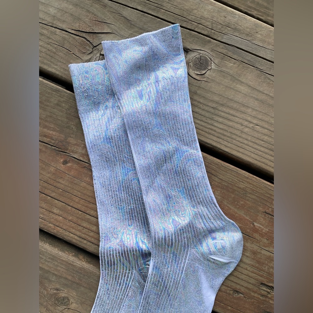Holographic socks Italian silver white and light blue